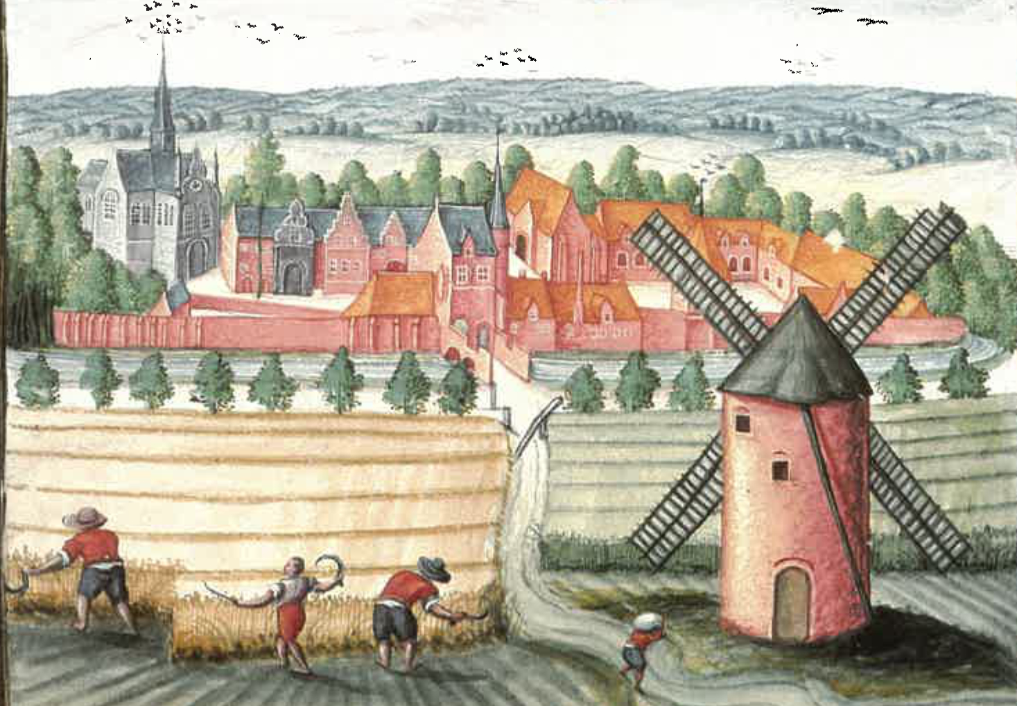 Vue historique de l'abbaye, gouache de l'album de Croÿ
